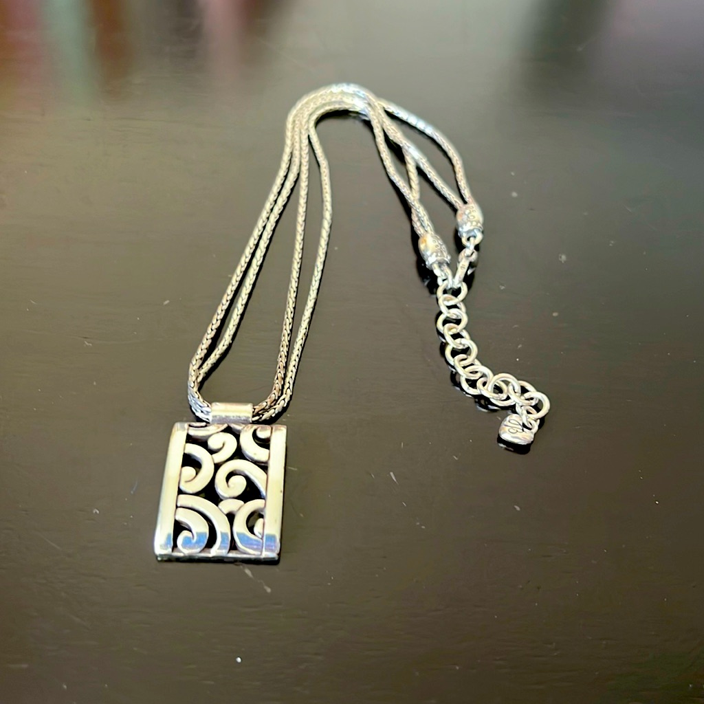 Brighton Deco Lace Necklace Rectangle Pendant Silver Tone